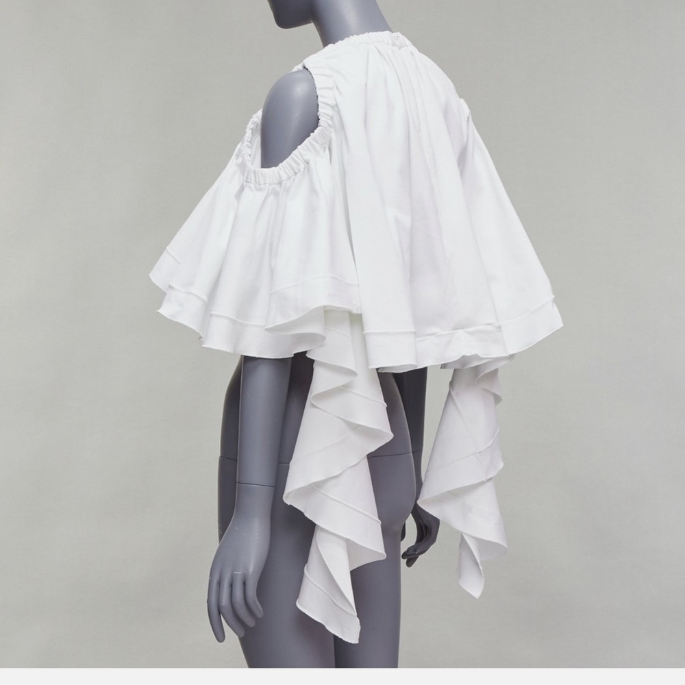 ELLERY White Ruffled Cold Shoulder Top - Picture 4 of 10